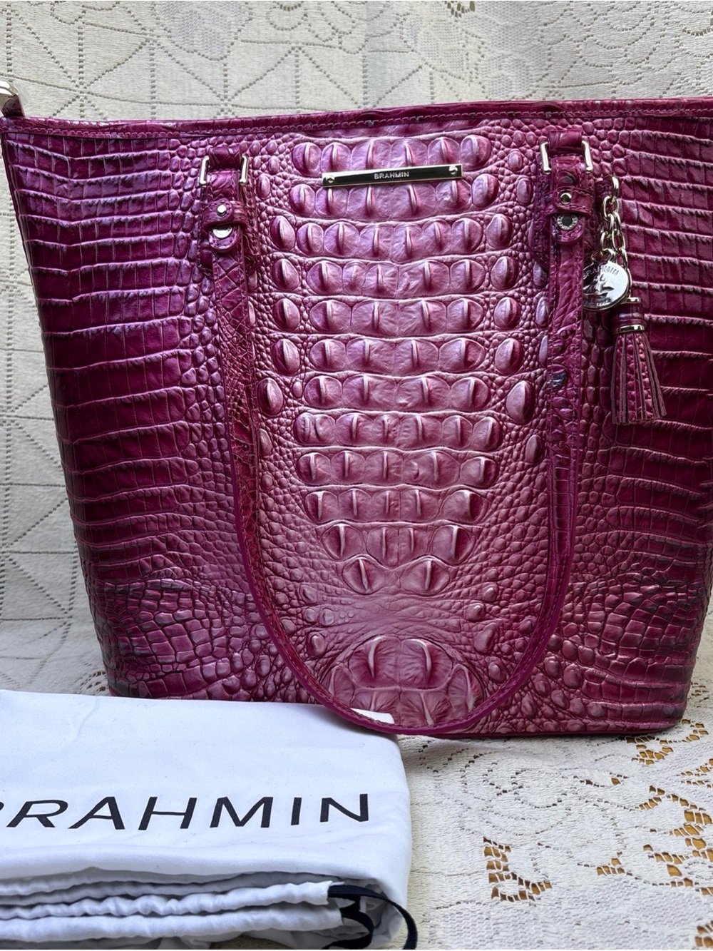 Brahmin Asher Magenta Pink Ombre Melbourne Leather Tote Shoulder Bag Leather